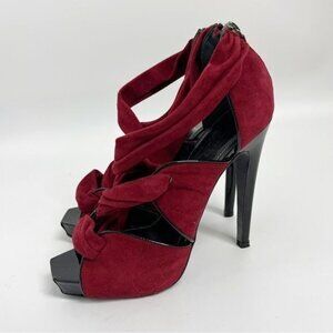 Aperlai Paris Womens burgundy black Cutout Peep Toe Heeled Platform Sandals 38